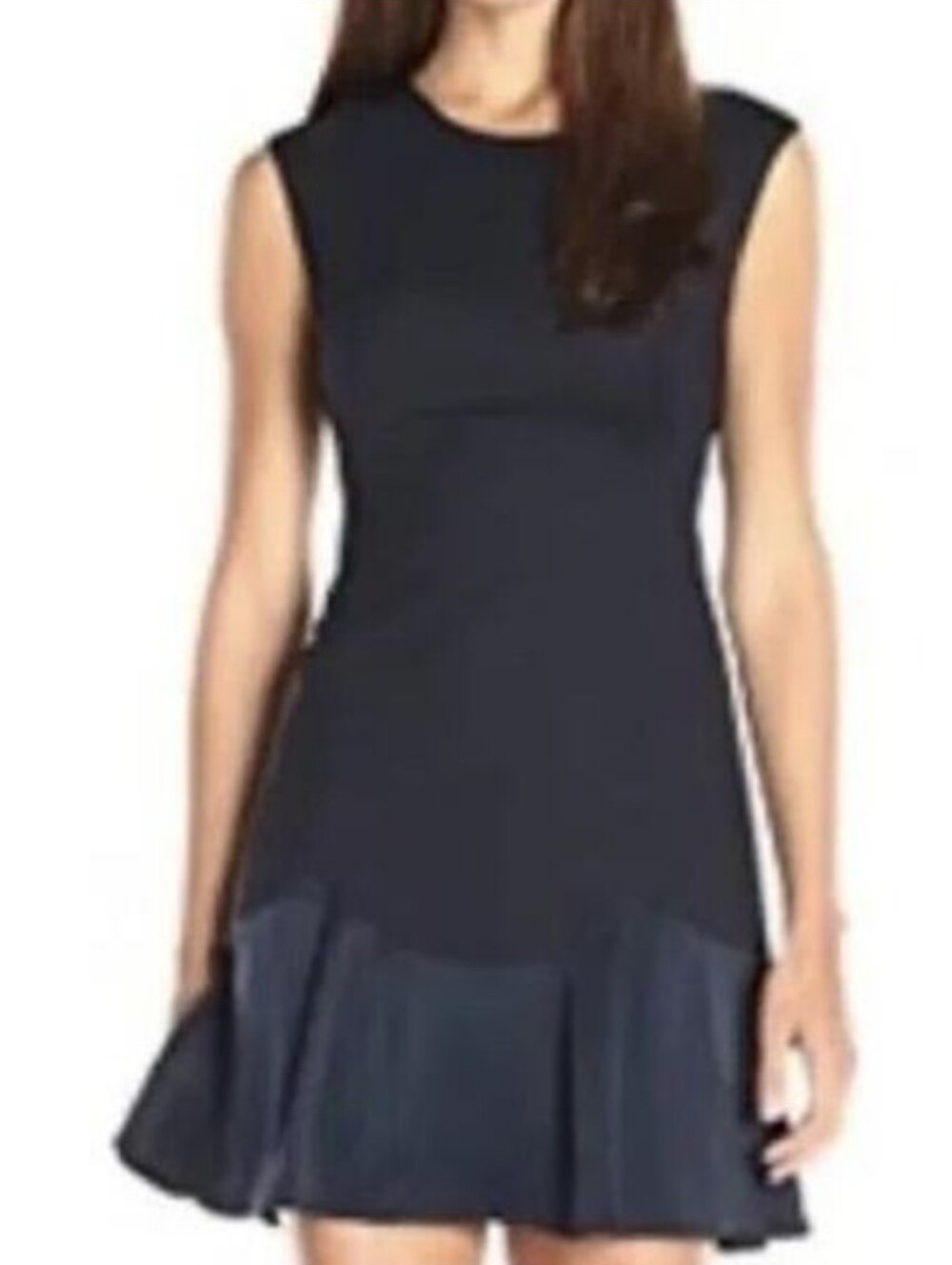 Rebecca Taylor Navy Pointelle Ruffled Hem Dress sz 10